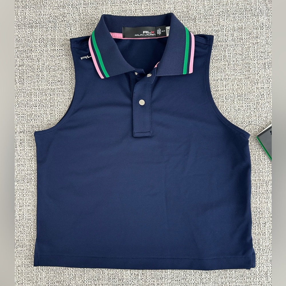 Polo Ralph Lauren RLX Girls Medium (8-10) Cropped Sleeveless Navy Polo - New